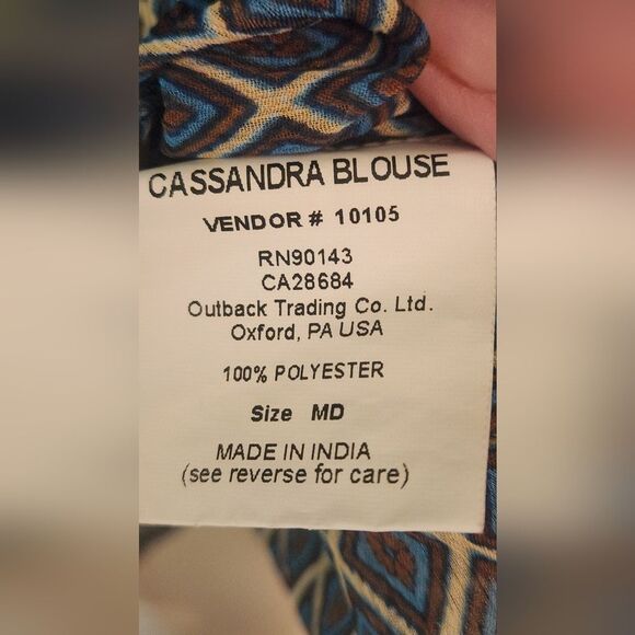 Outback Trading Co M BlueGreen GeometricPrint Lslv Pockets SnapFront Women Shirt - Picture 6 of 8